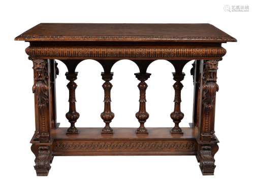 A Renaissance Revival carved walnut and serpentine marble inset centre or side table