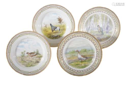 A set of four modern Royal Copenhagen ornithological plates