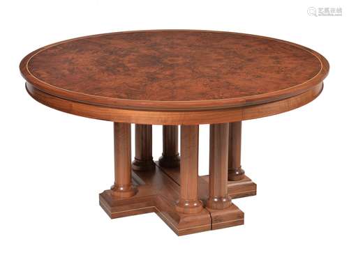 David Linley, a walnut, burr walnut and sycamore inlaid extending dining table