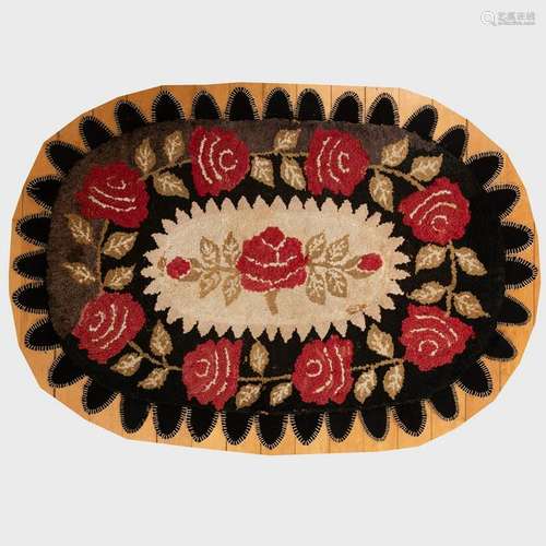 Small American Floral Hooked Rug