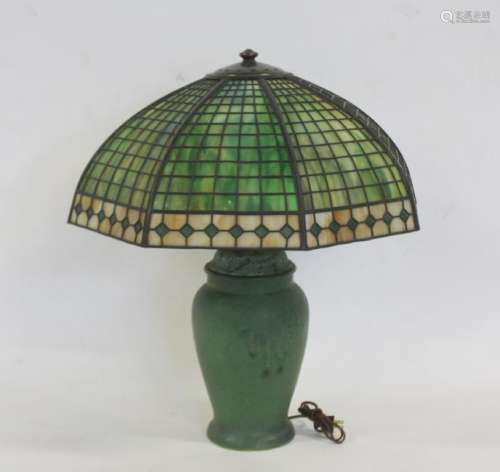 HANDEL. Table Lamp with a Signed Diamond Border