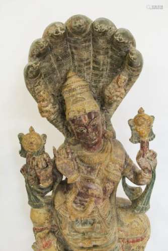 A Large Polychrome Wood Figure of Krishna.