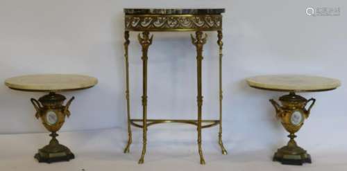 Pair Of Bronze Urn Form Tables With Porcelain