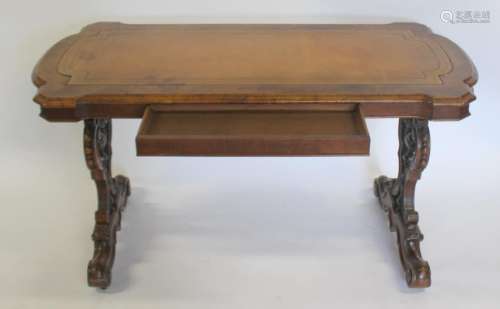 Victorian Walnut Leather Top Table.