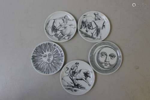 MIDCENTURY Set Of 5 Fornasetti Porcelain Plates.