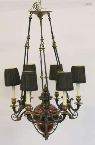 Antique Enamel Decorated Oil Lamp Form Chandelier