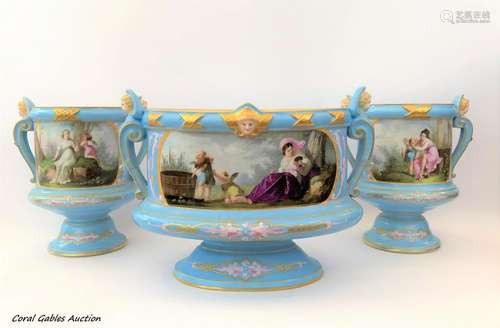 Three antique sevres vases of the 19th century.