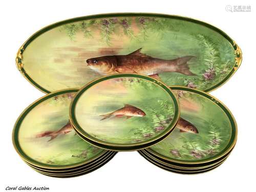 20TH CENTURY LIMOGES FISH SERVING SET