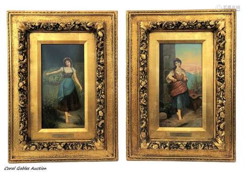 Pair of Italian paintings. Oleo on wood.