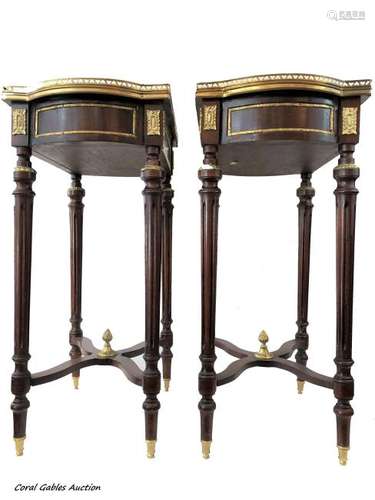 Pair of wooden tables with marquetry