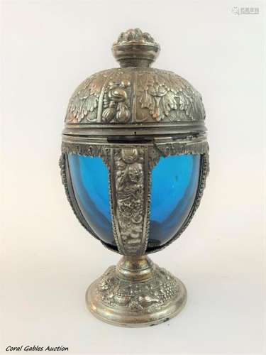 Glass and bronze urn