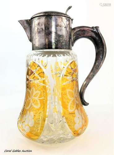 American yellow to clear cut glass pitcher