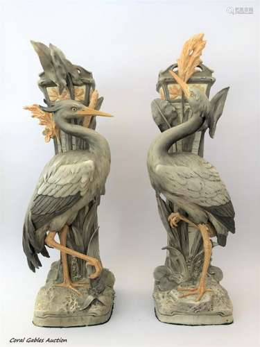 Royal Dux majolica pair of stork