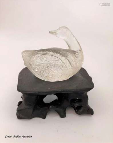 Chinese Carved Rock Crystal Swan