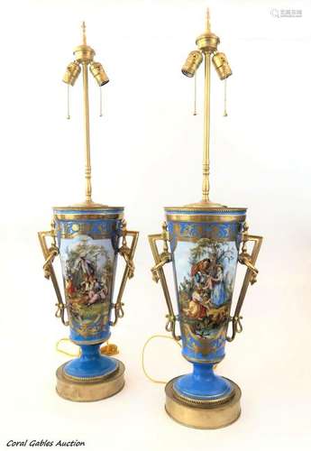 Pair of 19 century sevre lamp