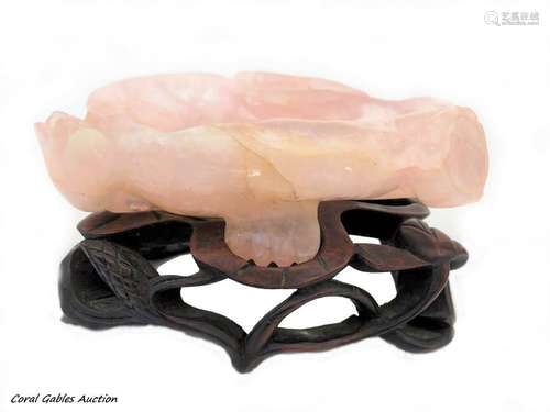 Chinese Carved Pink Rose Quartz Figural Ashtray