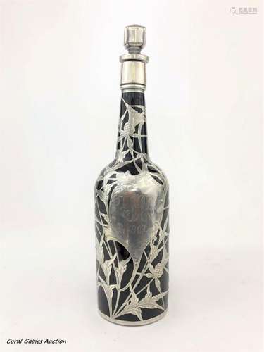 Art Deco glass bottle with sterling silver