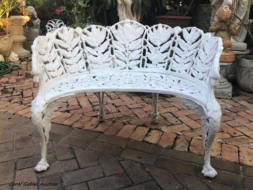 White Cast Iron Patio Bench