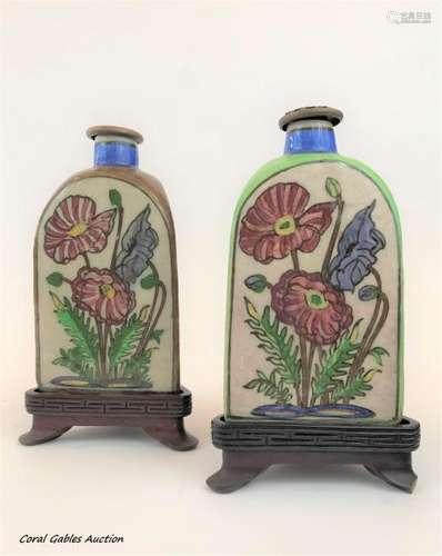 Two antiques Iranian bottles with wood vase