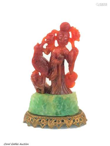 Figurine made of cornalina, green quartz and bronze