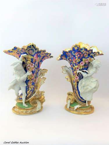 Pair of vases Old Paris with biscuit