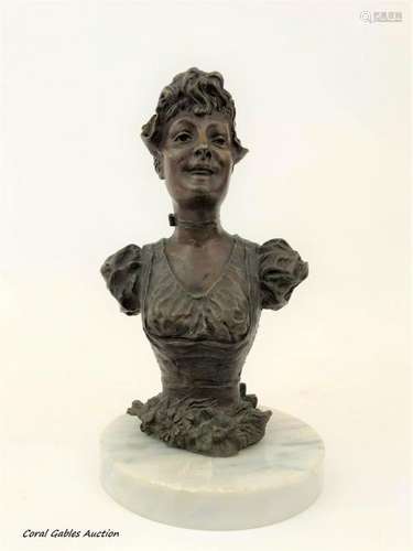 Antique bronze bust with marble base