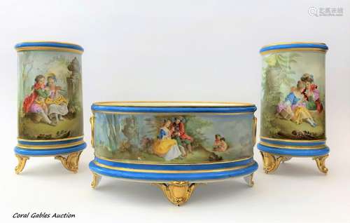 Three antique sevres styles vases of the 19th century