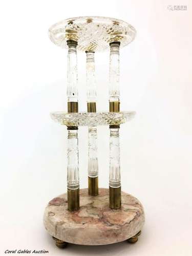 Serving piece made of cut glass, bronze and marble base