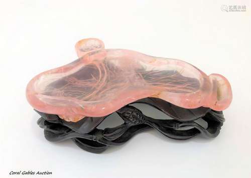 Chinese Carved Pink Rose Quartz Figural Ashtray