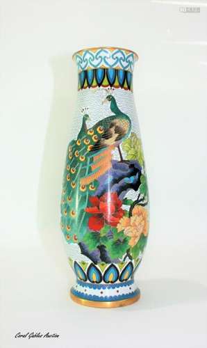 Chinese Cloisonne Jar Bronze With Couple Of Peacocks