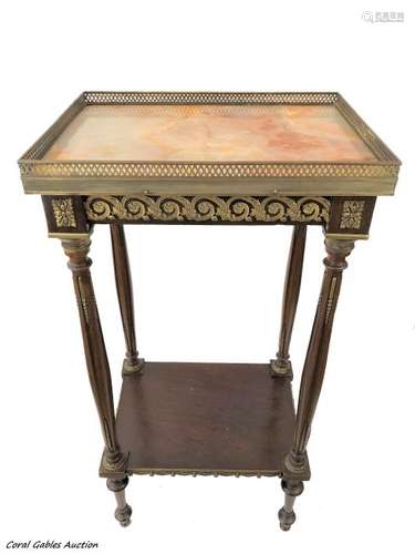 Wood table with bronce and marble on the top