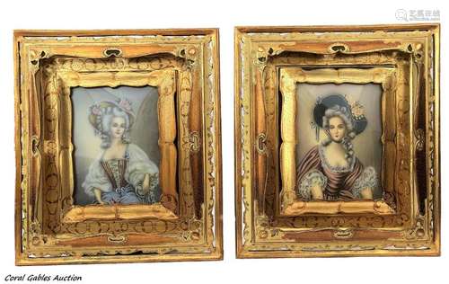 Pair of Bakelite paintings with wooden frame.