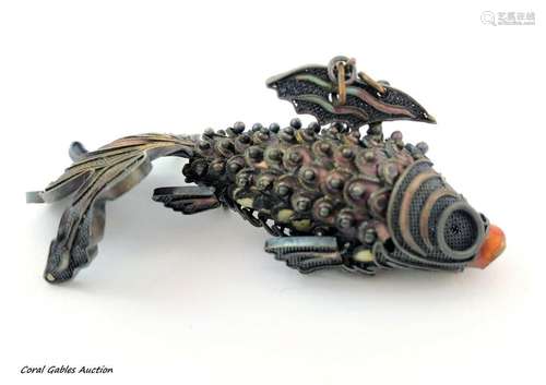 Antique Chinese export of silver and articulated fish