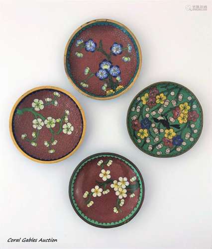 Four cloisonne miniature plates