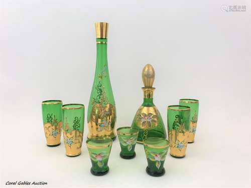 BOHEMIAN GILT ENAMEL COBALT GLASSÂ TEQUILA SET