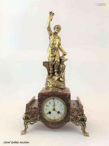 Metal clock with marble vase