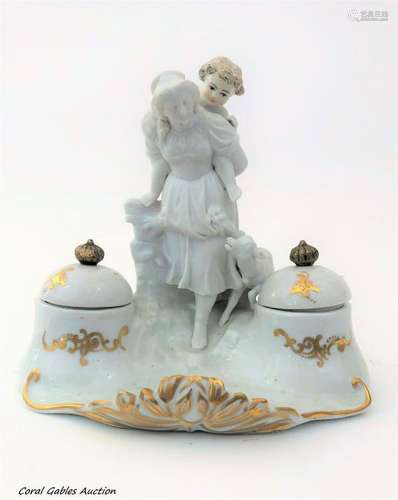 Porcelain and biscuit inkwell