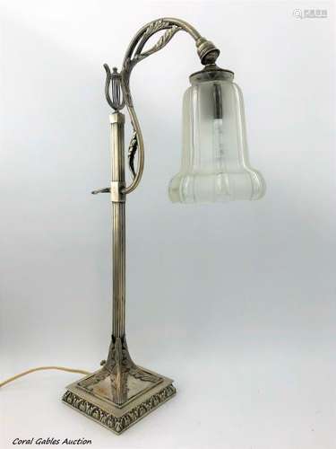 Art Deco bronze lamp with silver plated