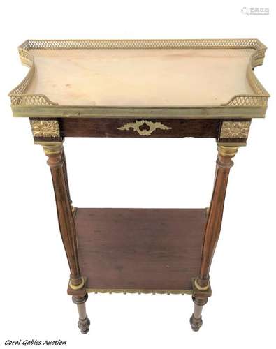 Wood table with bronce and marble on the top