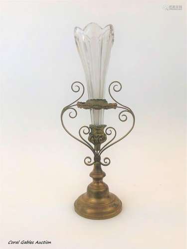 Antique metal flower base with bacarat style glass