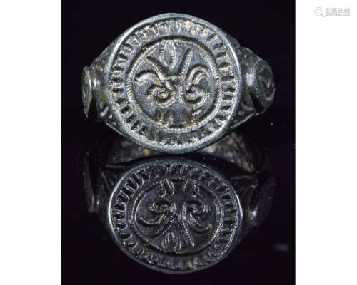 VIKING  RING WITH RAM HORNS AND RUNES