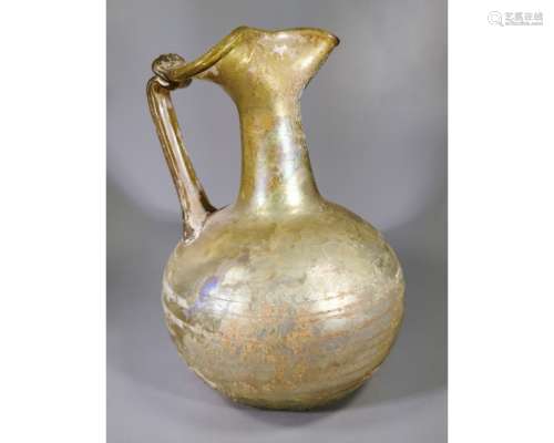 ROMAN YELLOW GLASS JUG WITH TREFOIL SPOUT