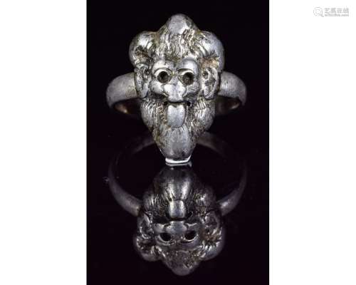 MEDIEVAL WITCHCRAFT SILVER RING WITH DEVIL'S FACE