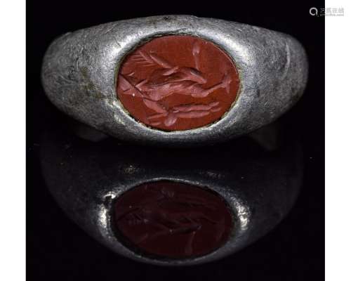 ROMAN INTAGLIO SILVER RING WITH GOD PAN