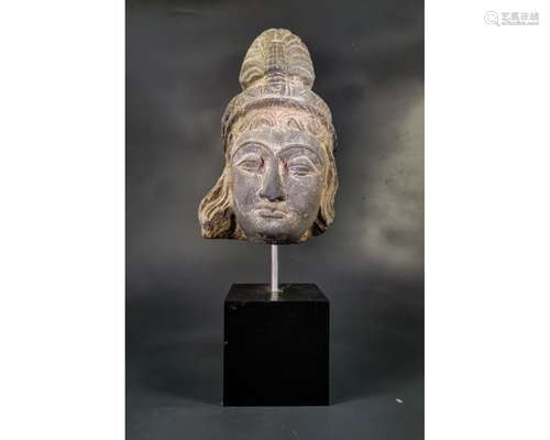 GANDHARA SCHIST LIFE-SIZE HEAD OF PRINCESS