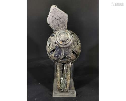 MEDIEVAL SELJUK GLAZED TERRACOTTA OIL LAMP