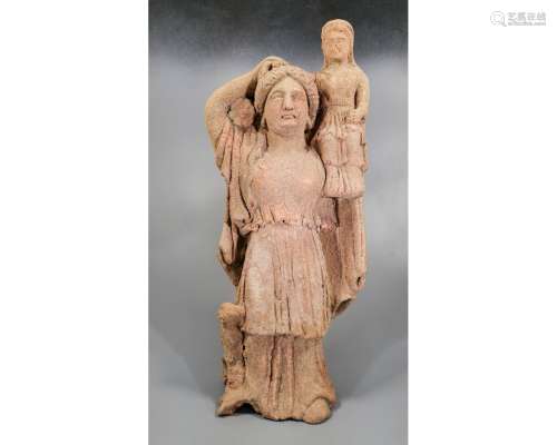 RARE GREEK TERRACOTTA FIGURE OF DEMETER AND PERSEPHONE - TL tested