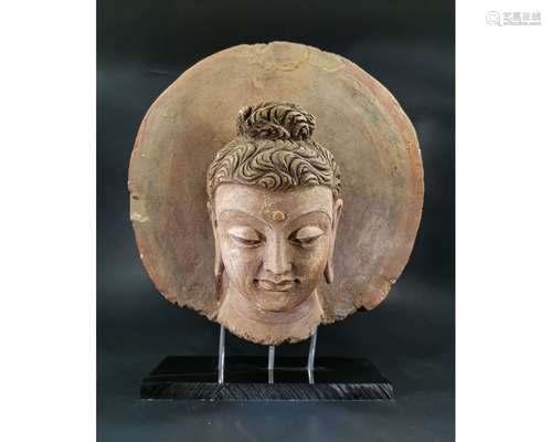 SUBSTANTIAL GANDHARA STUCCO HEAD OF BUDDHA WITH HALO- 20