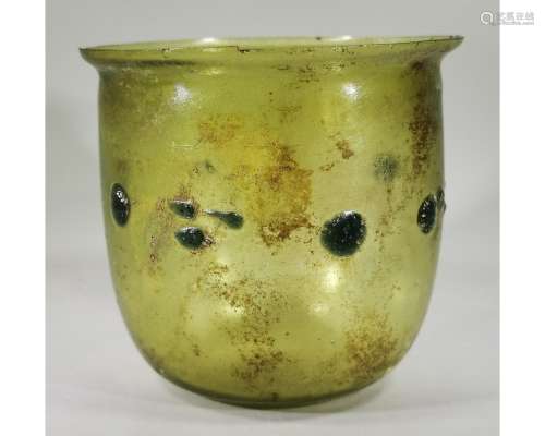 ROMAN GLASS CUP W/ APPLIED BLUE DOTS