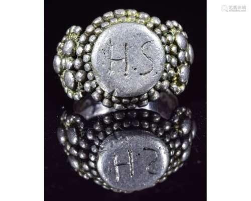 CRUSADERS SILVER GILT RING WITH MONOGRAM FOR CHRIST